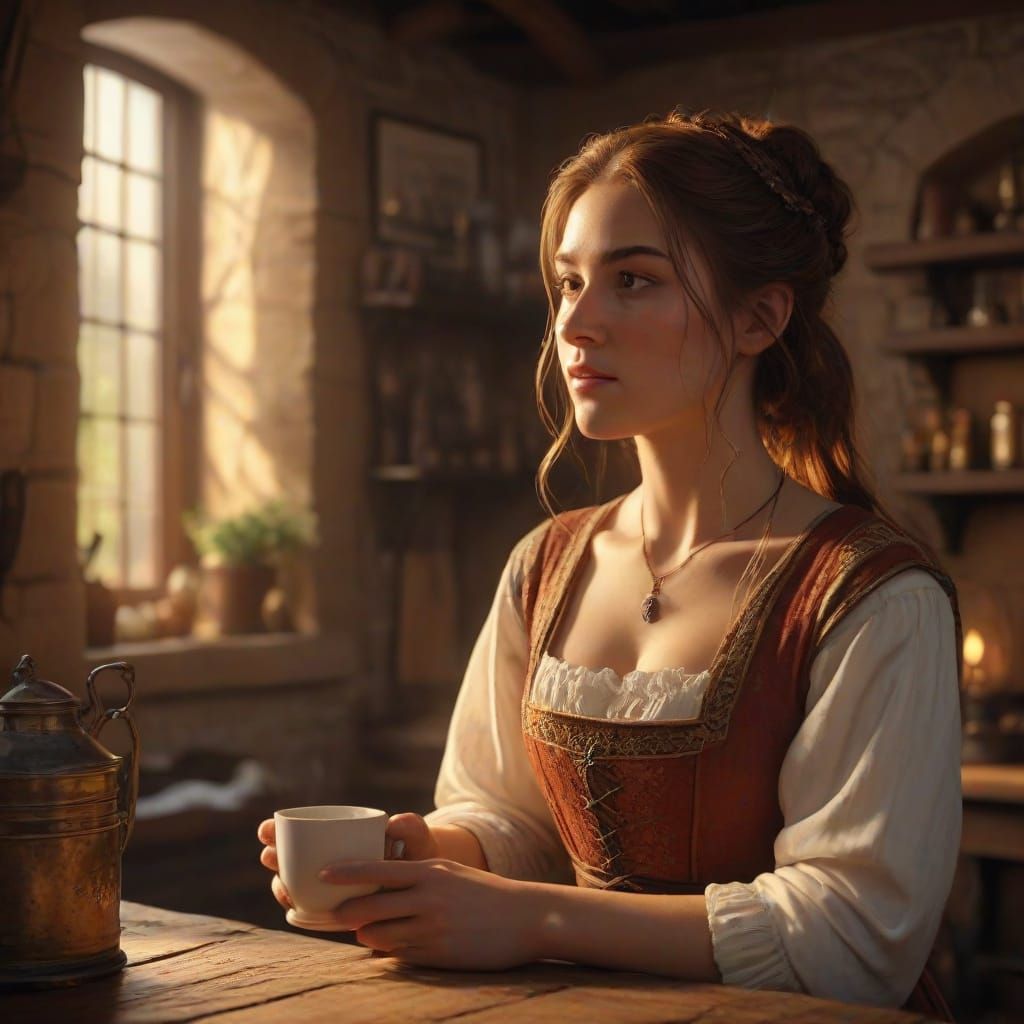 Medieval Fantasy Innkeeper in Warm Golden Light