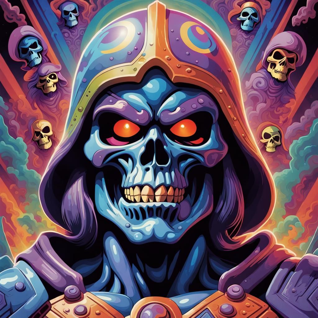 Skeletor psychedelic style art, Masters of the Universe, MOTU