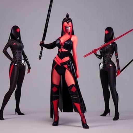 Cyberpunk Geishas Sword Dancing with Katanas