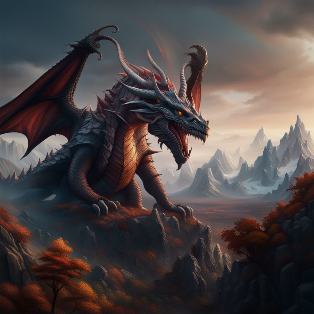 Mountain Dragon Fantasy Concept Art in 8K