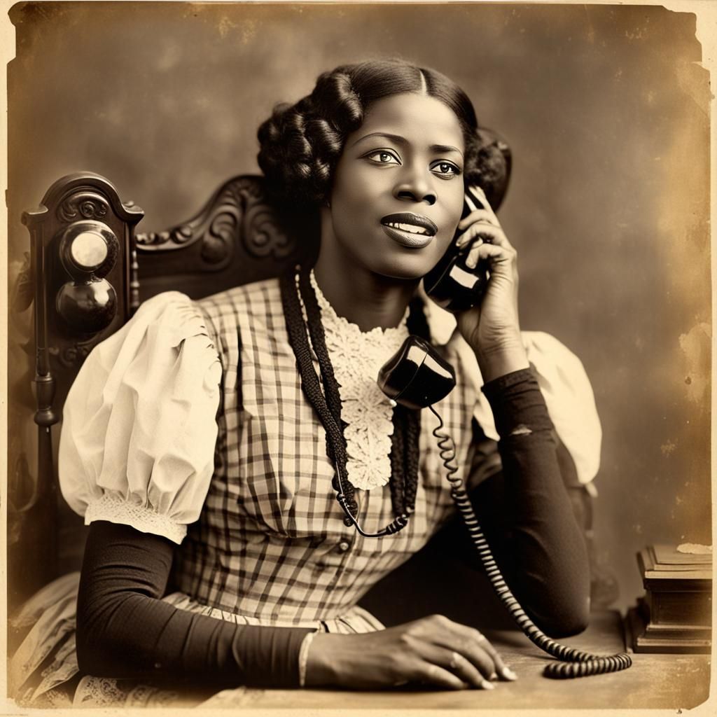 African American Woman with Wall Phone, Early 1900s
