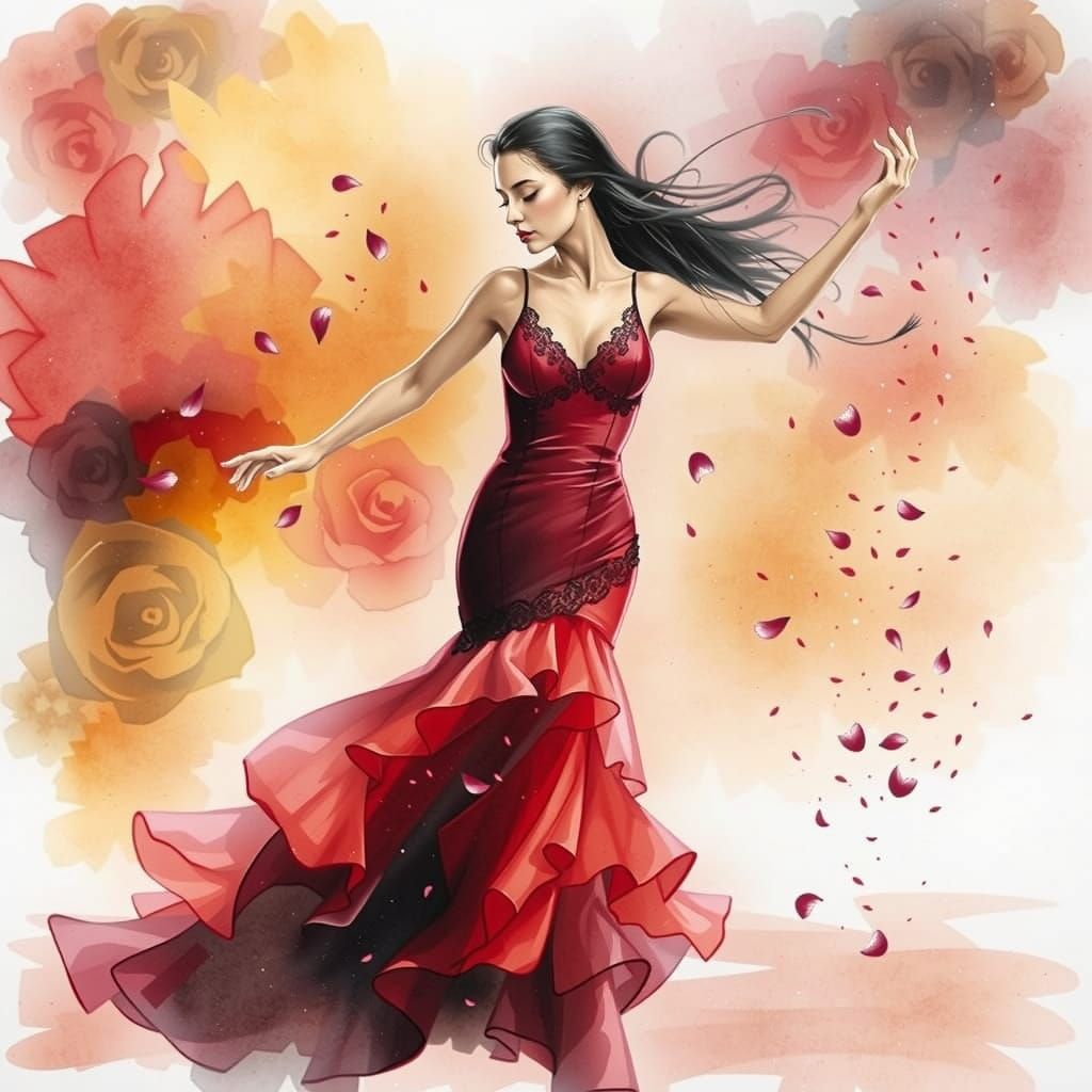 Flamenco Dancer in Watercolor Style