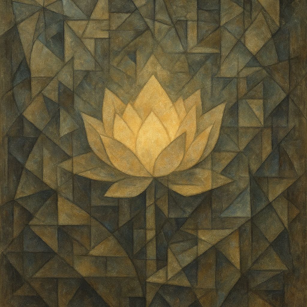 Surreal Cubist Lotus Blossom in Muted Earth Tones