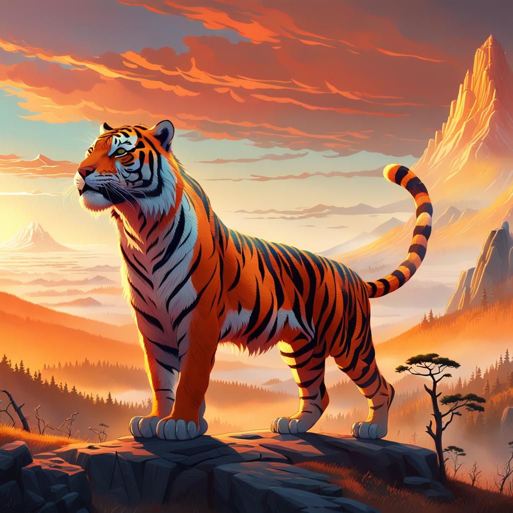 Colorful Tiger at Magical Sunset, Concept Art