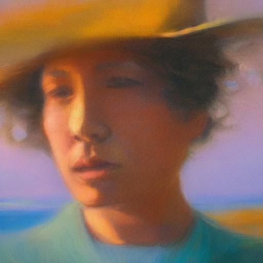 Impressionist Woman Gazing at Sunset Waves