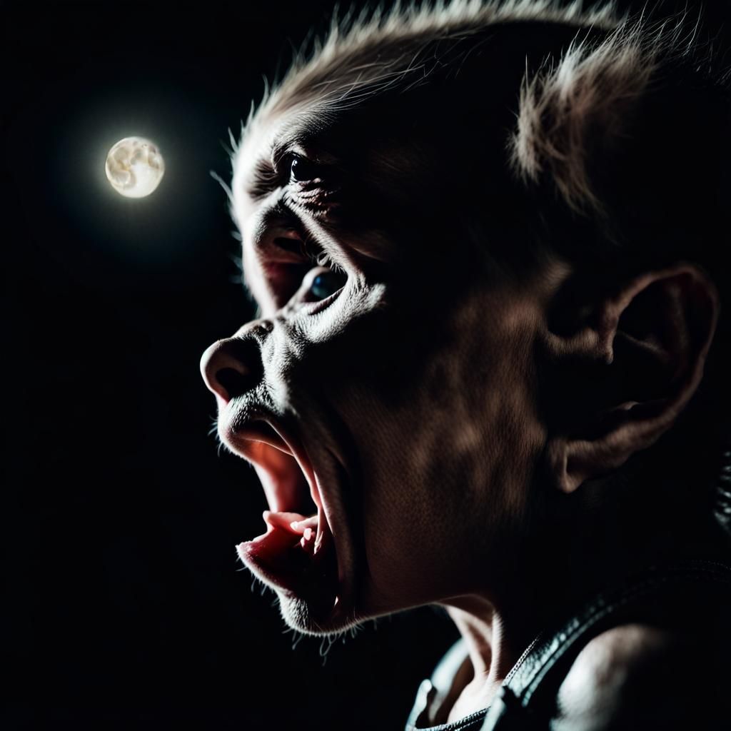Baby Werewolf's First Howl: Close-Up Portrait