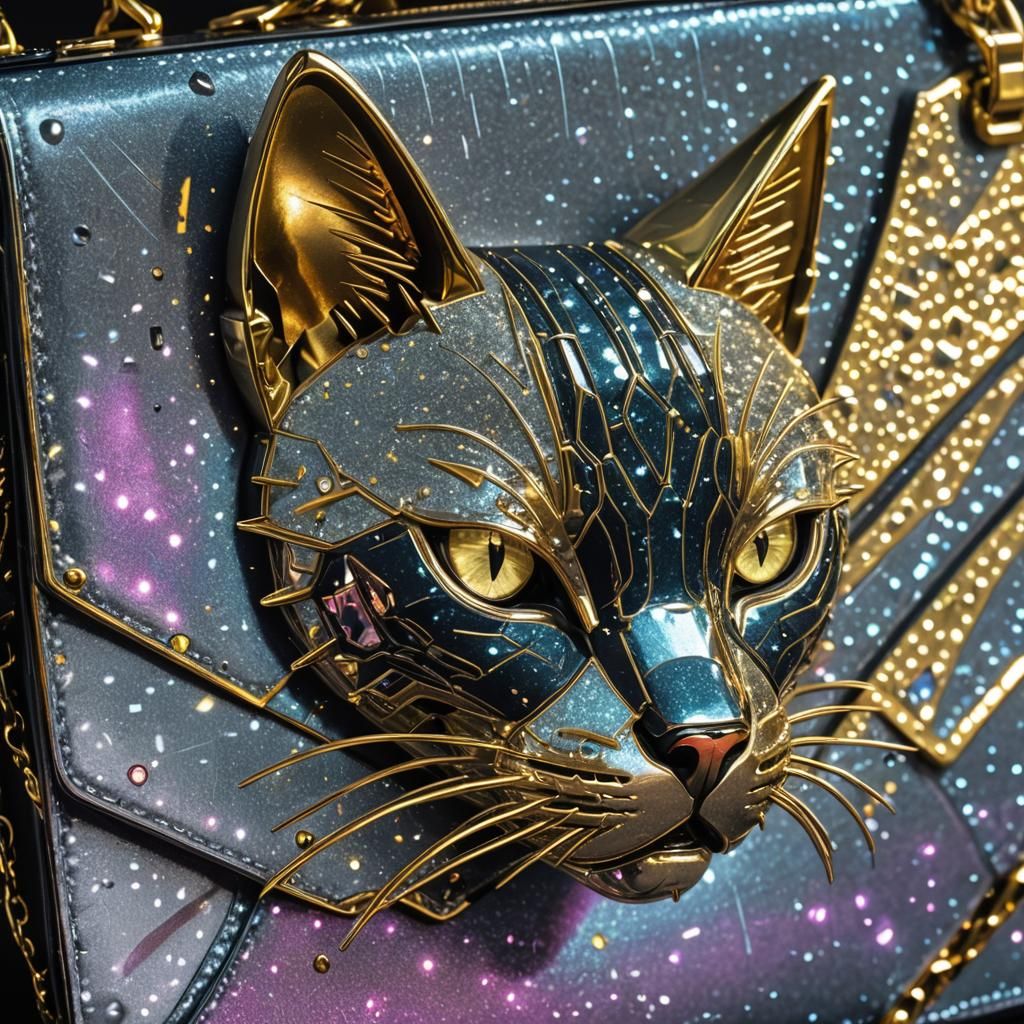Cyberpunk Cat Purse with Diamond Accents