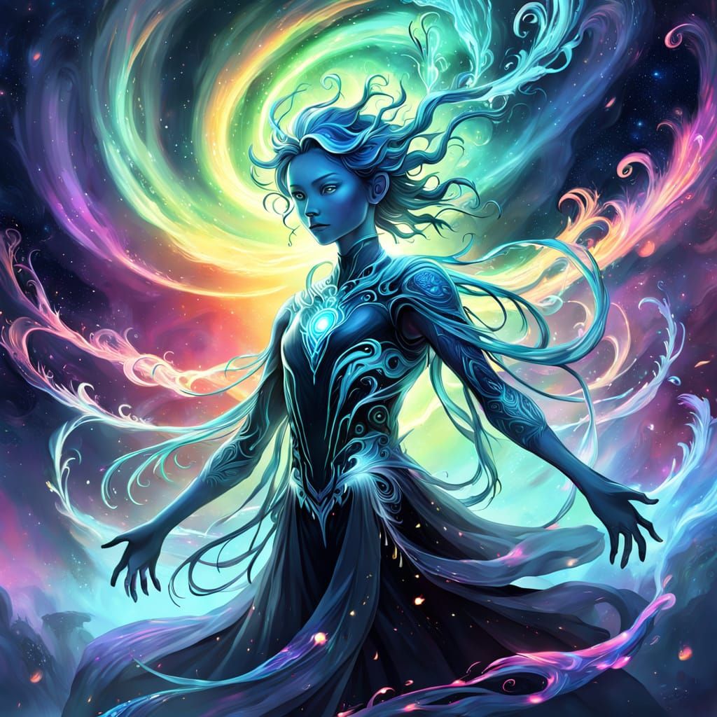 Ethereal Being Emerges from Cosmic Vortex in Dreamlike Digit...