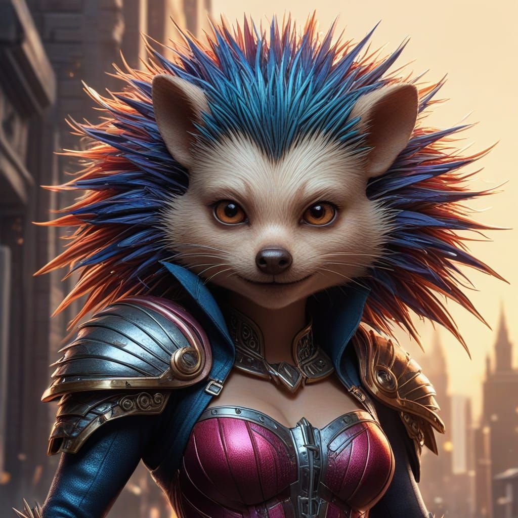 Hedgehog Woman Poses in Dynamic Comic Art