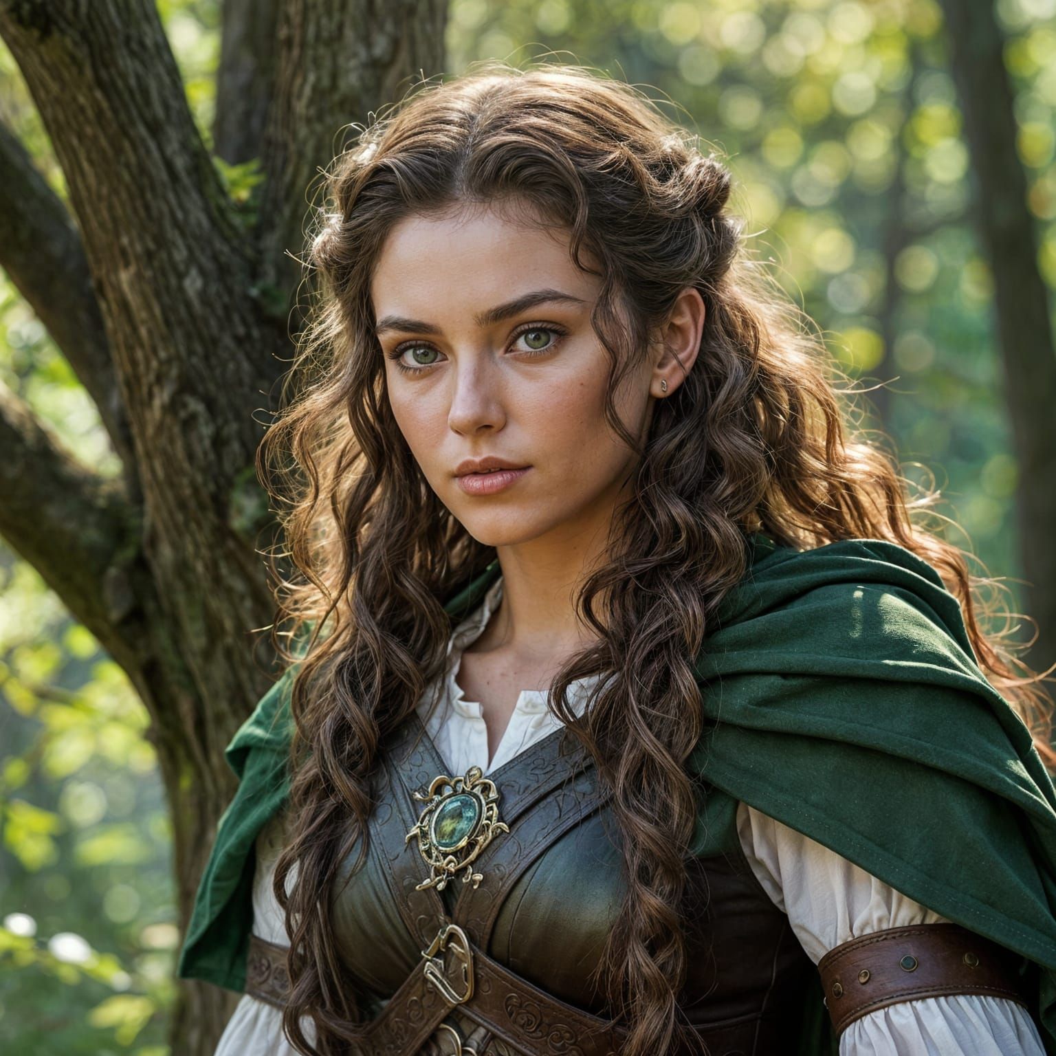 Enchanted Woodland Enchantress in Emerald Cloak