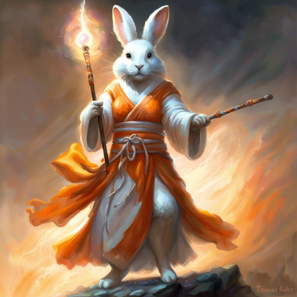 Ethereal White Rabbitfolk Adventurer in Fantasy Setting