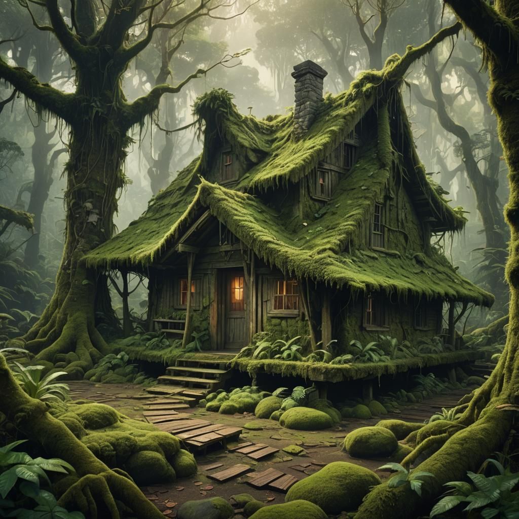 Dilapidated Cabin Reclaimed by Rainforest: Concept Art
