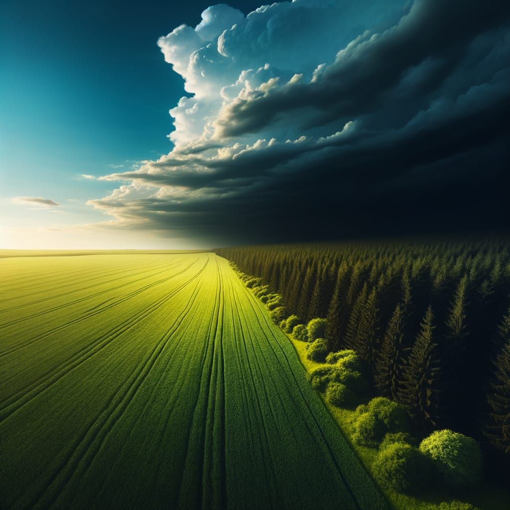 Vast Fields Meet Ominous Forest Landscape