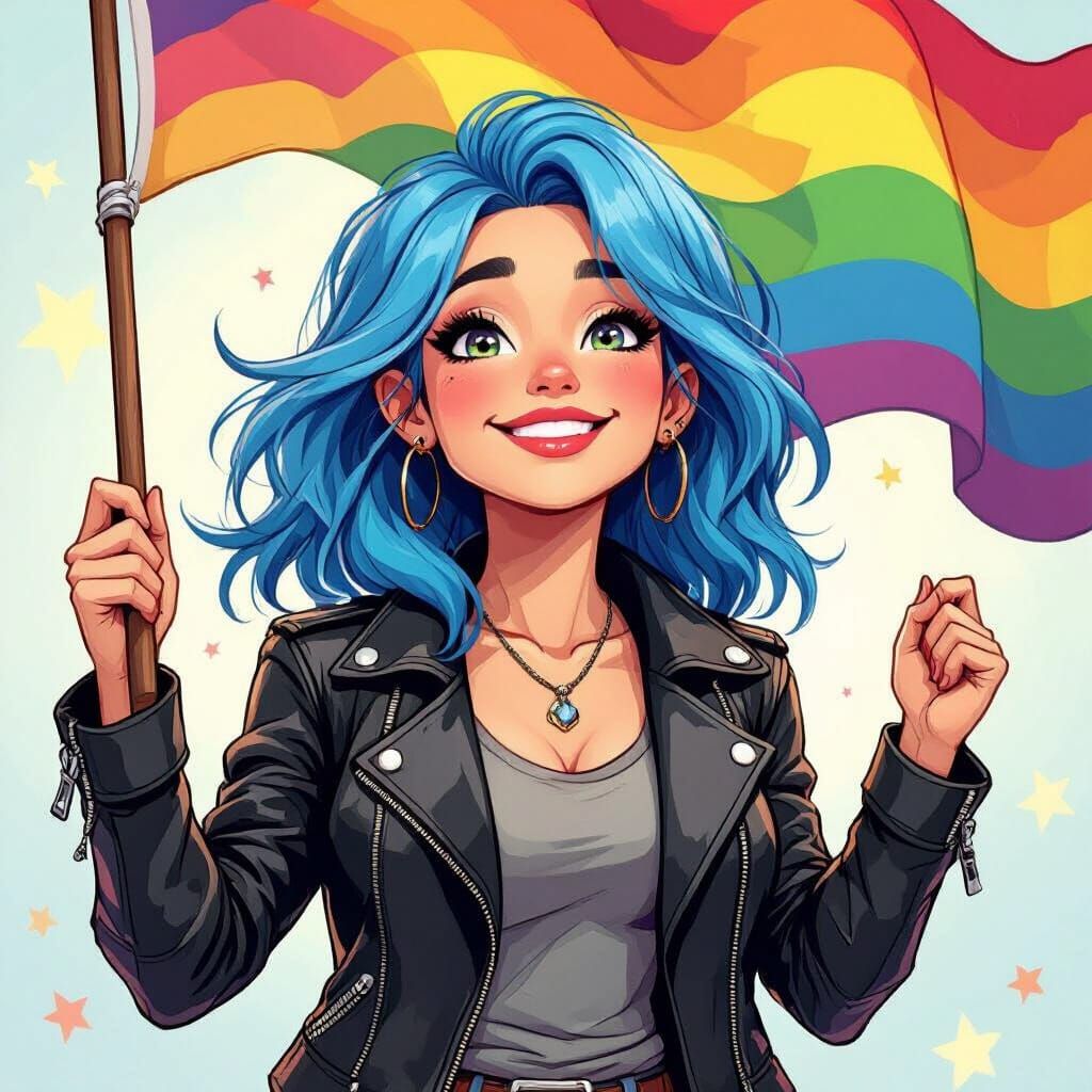 Blue-Haired Troll Woman in Graphic Novel Style