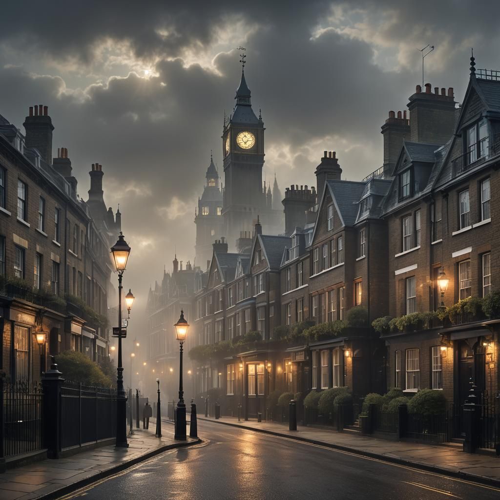 Foggy Victorian London Morning, Digital Matte Painting