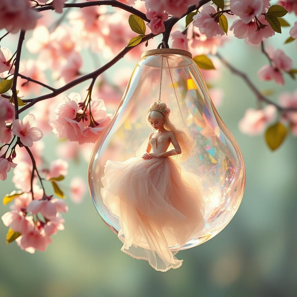 Lady on Blossom Swing Inside Crystal Pear