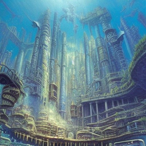 Underwater City in Oil Painting Style