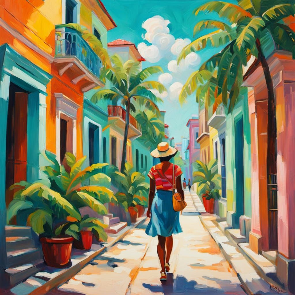 Havana Street Scene in Fauvist Expressionism