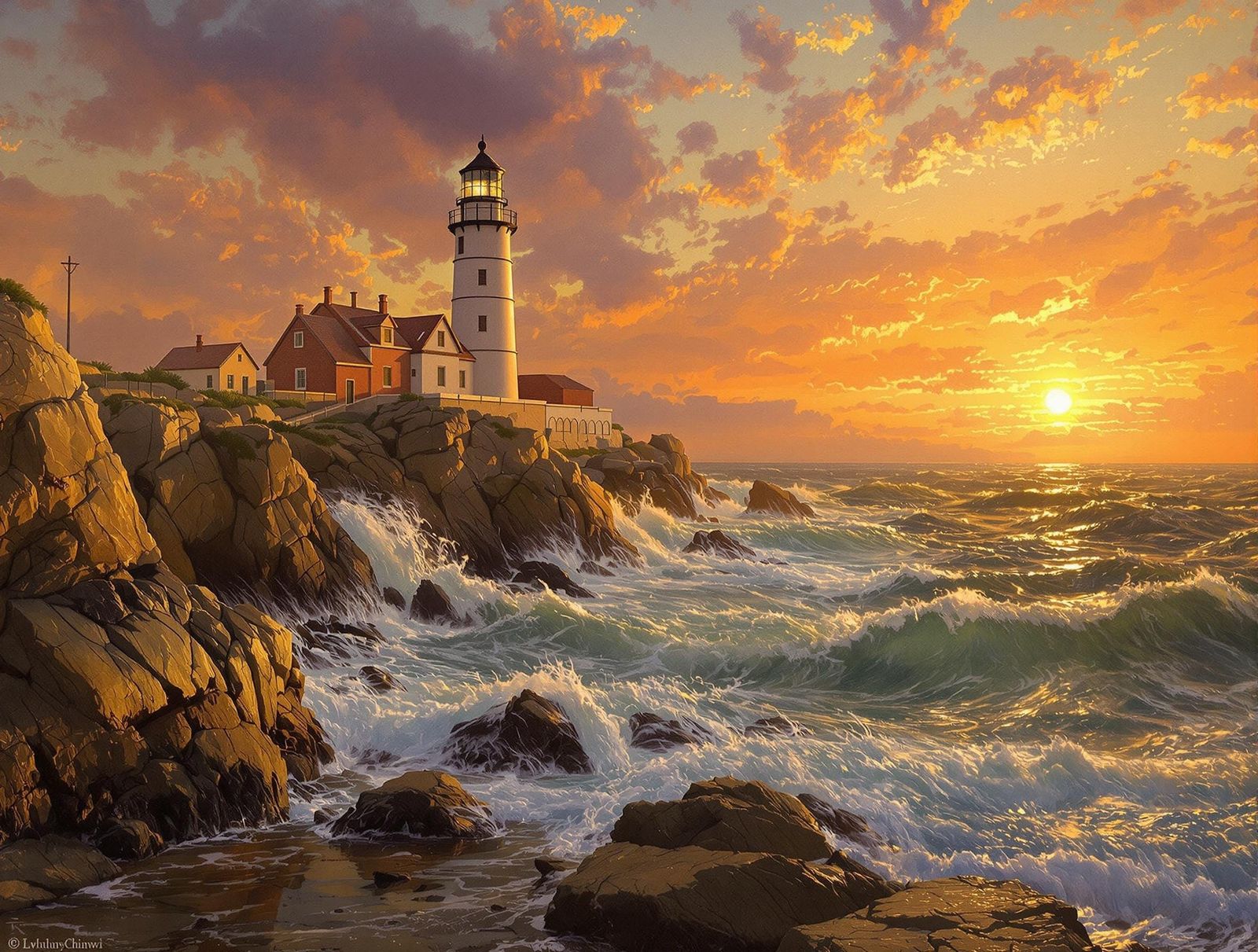 Lighthouse at Dusk in Dramatic Atmospheric Style