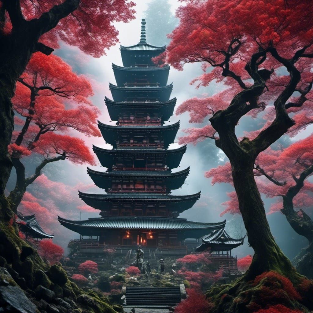 Dark Fantasy Temple Under Attack with Fractals