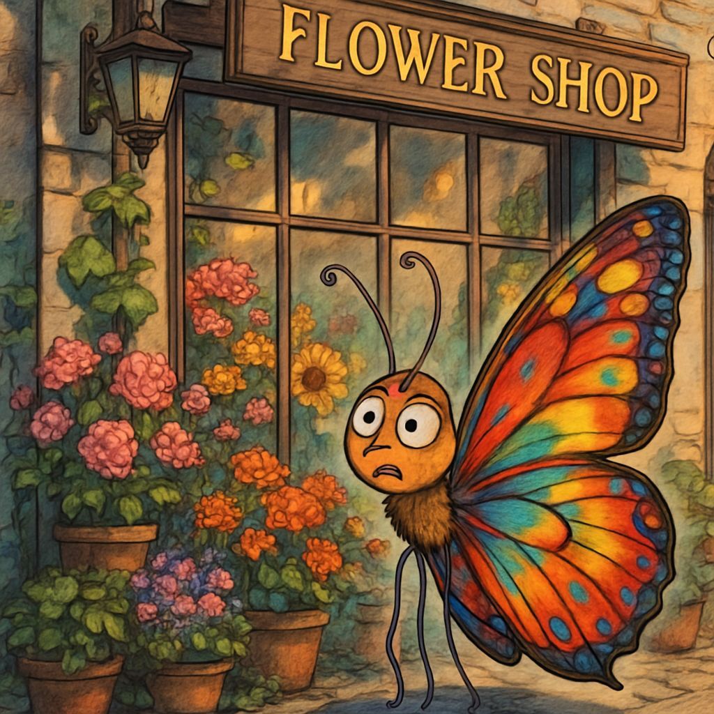 Confused Butterfly Illustration in Comic Style