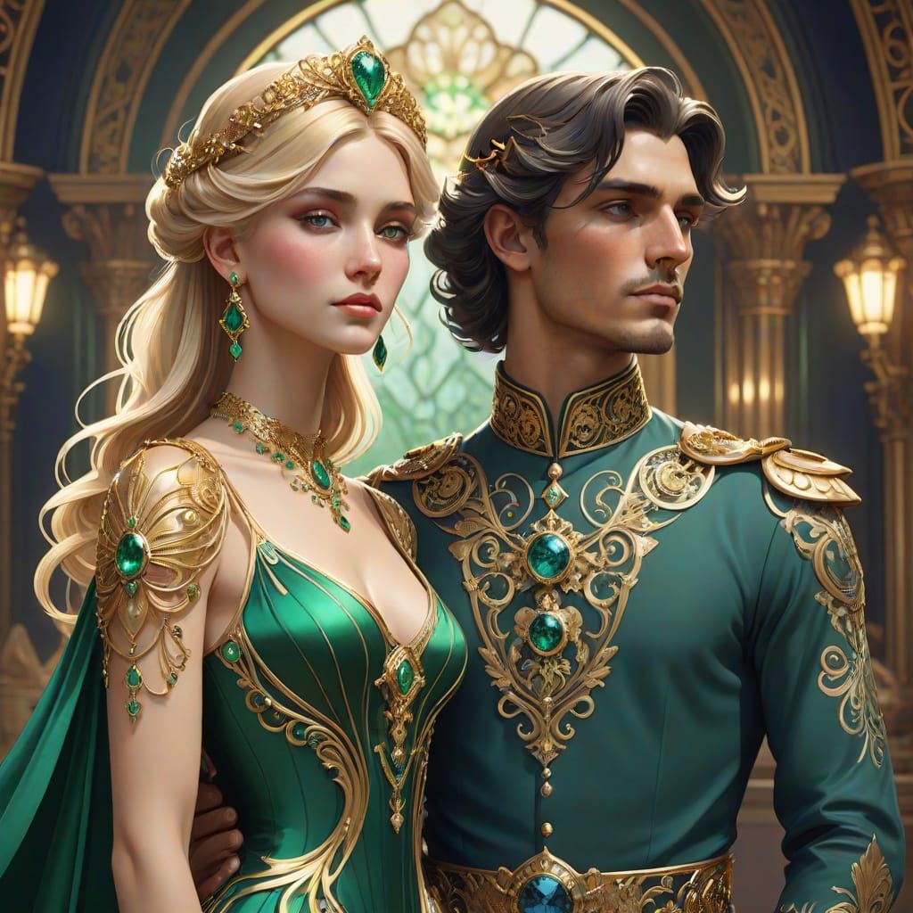 Regal Young Couple in Opulent Royal Attire