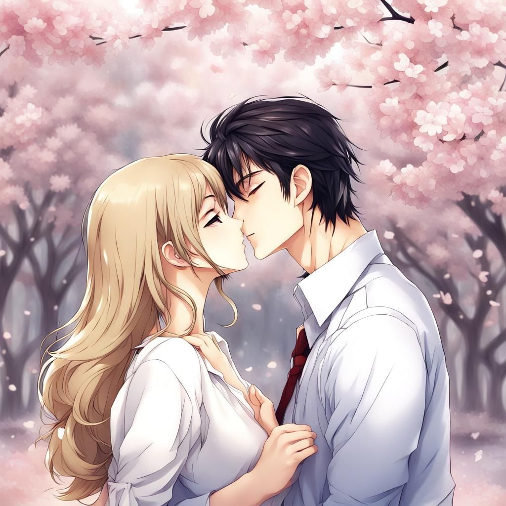 Romantic Kiss in Anime Style