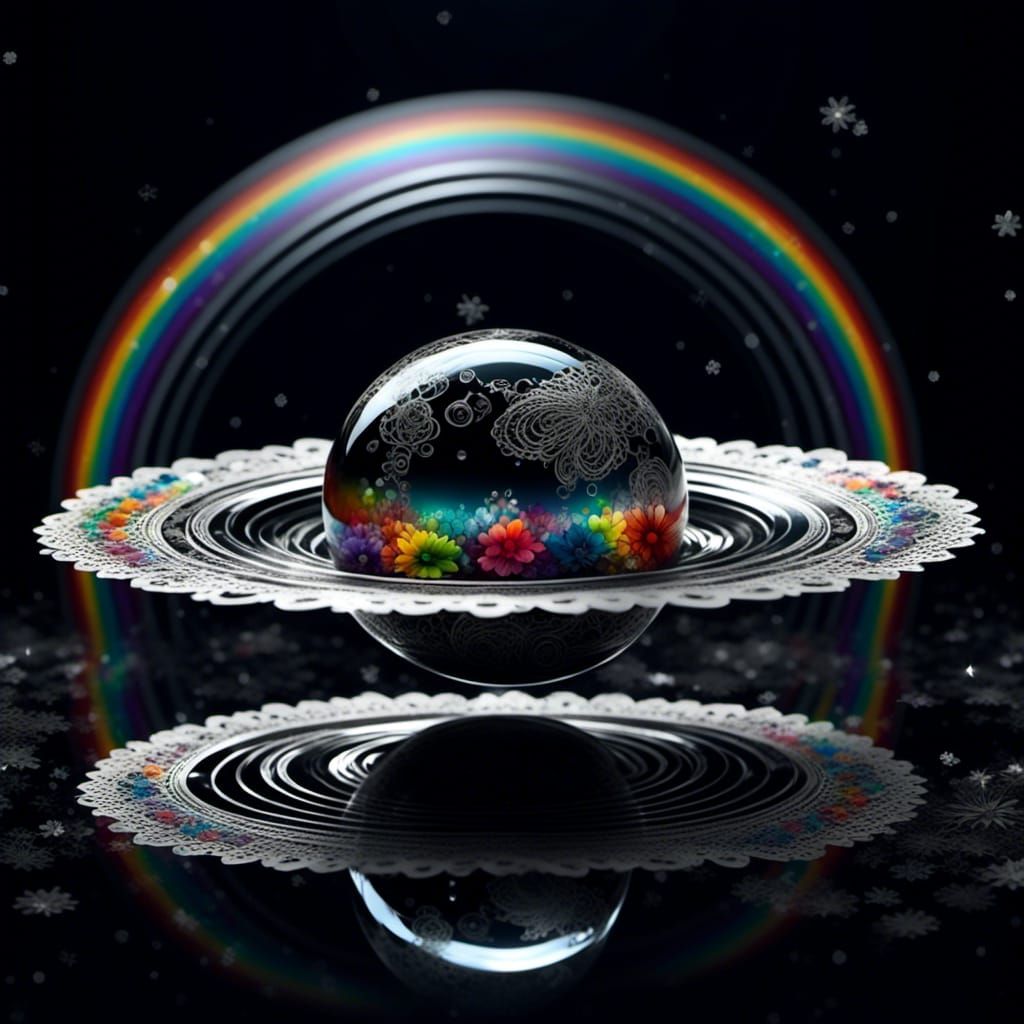 Crystalline Saturn with Rainbow Lace Flowers