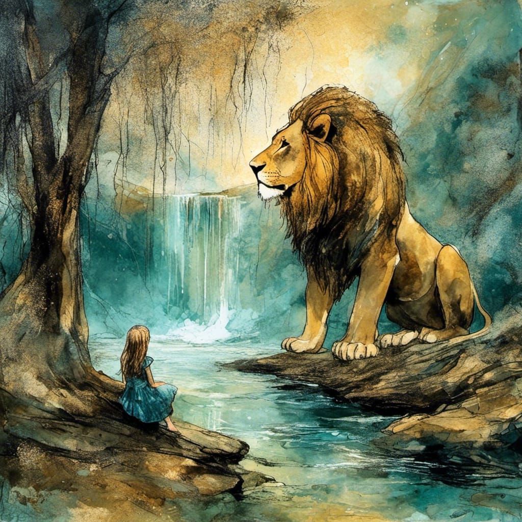 Aslan the Lion and Lucy in Narnia, Alcohol Inks