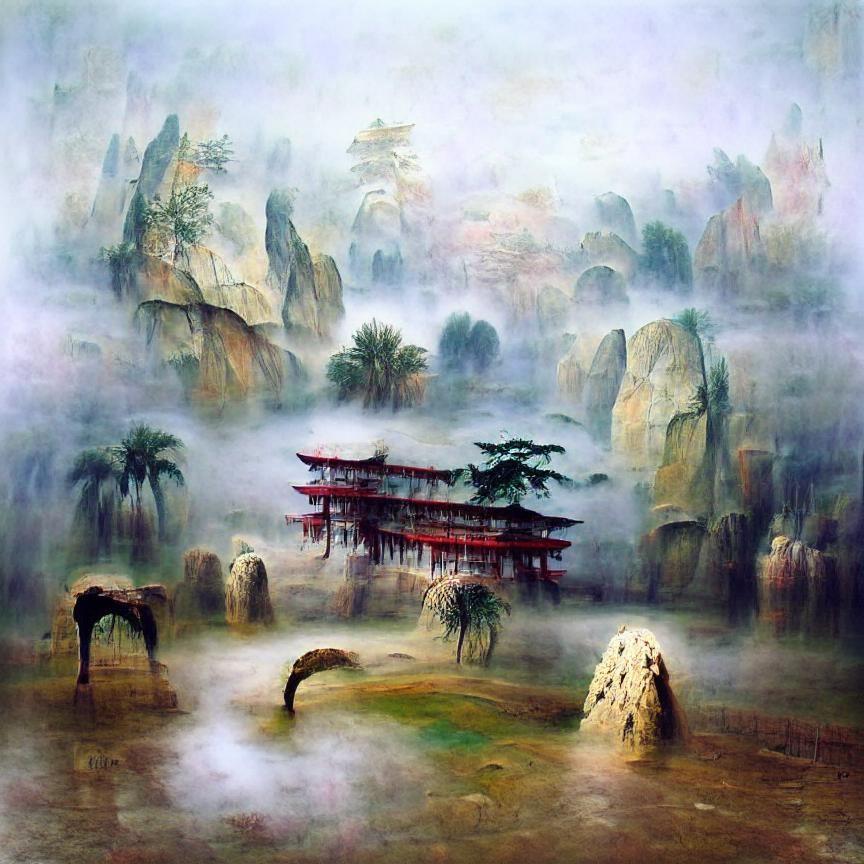 Misty Oriental Landscape