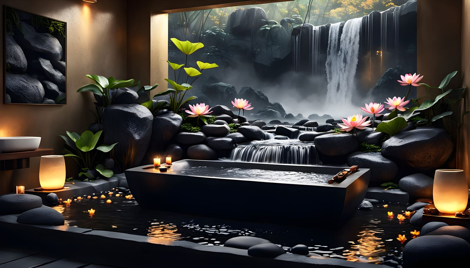 Zen Rock Garden Bathroom: Minimalist 3D Render