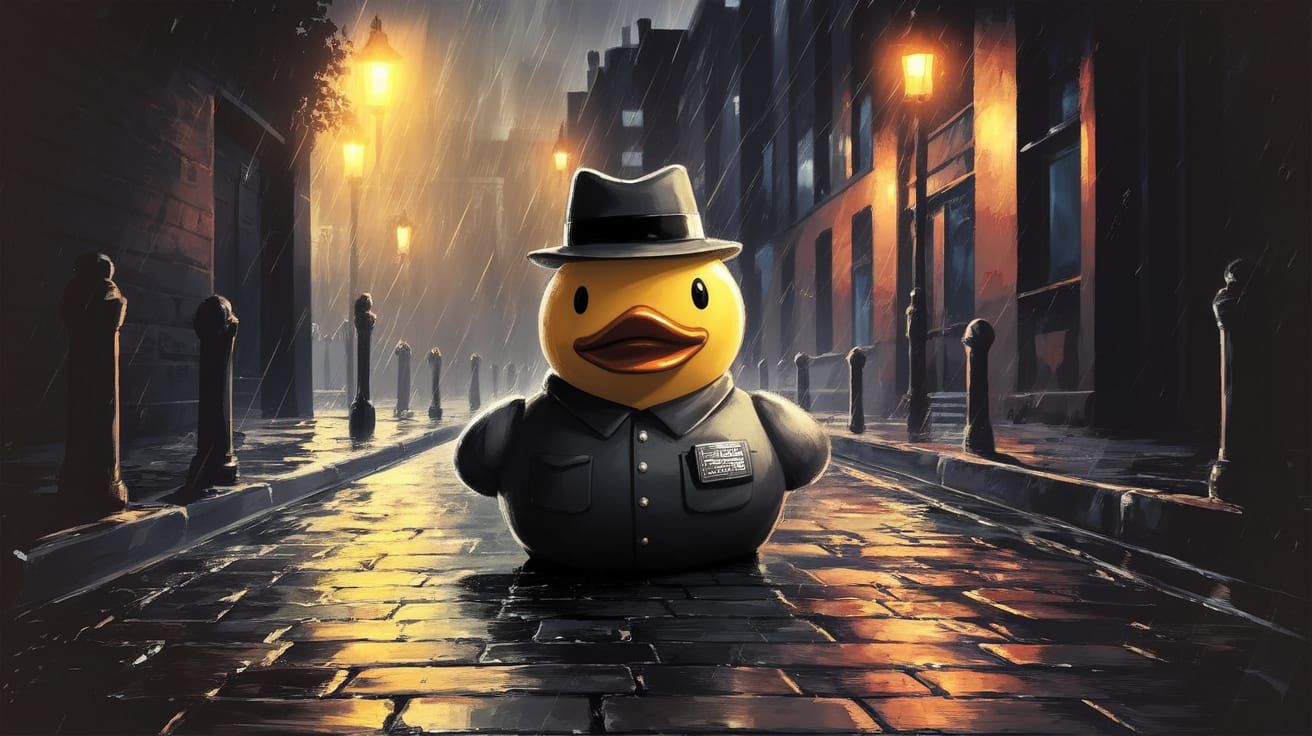 Rubber Duck Detective in Noir Oil Painting