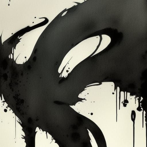 Sinister Black Ink Cat Illustration