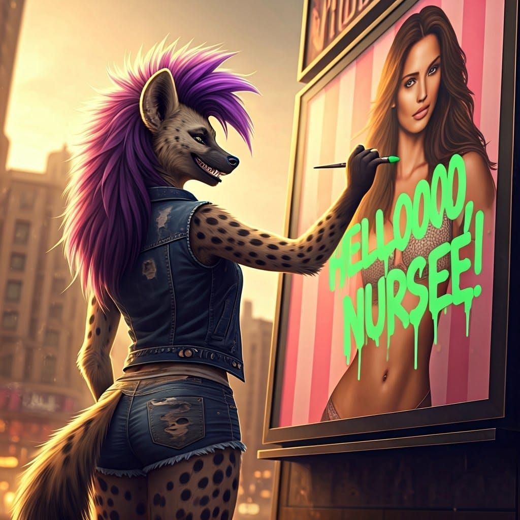 Gritty Punk-Rock She-Hyena Paints Mischief-Filled Billboard