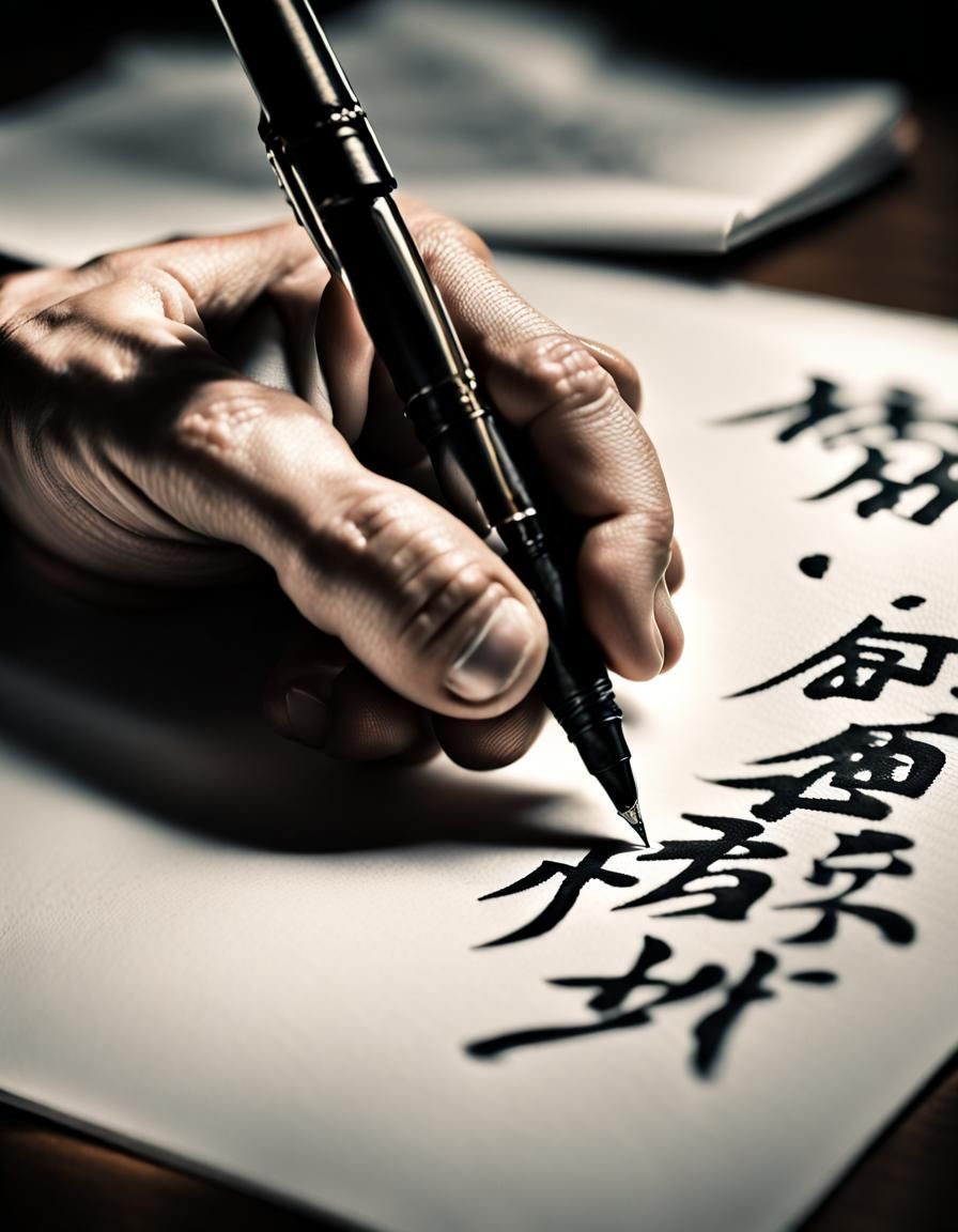 Hand Writes Chinese Characters: Hyperrealistic 8k Art