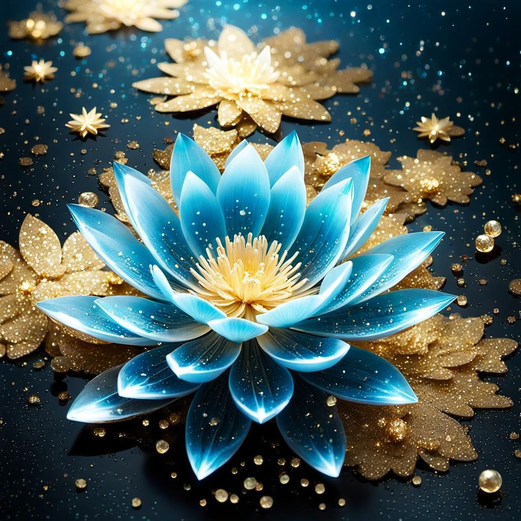 Glittering Crystal Lotus with Bioluminescent Galaxy