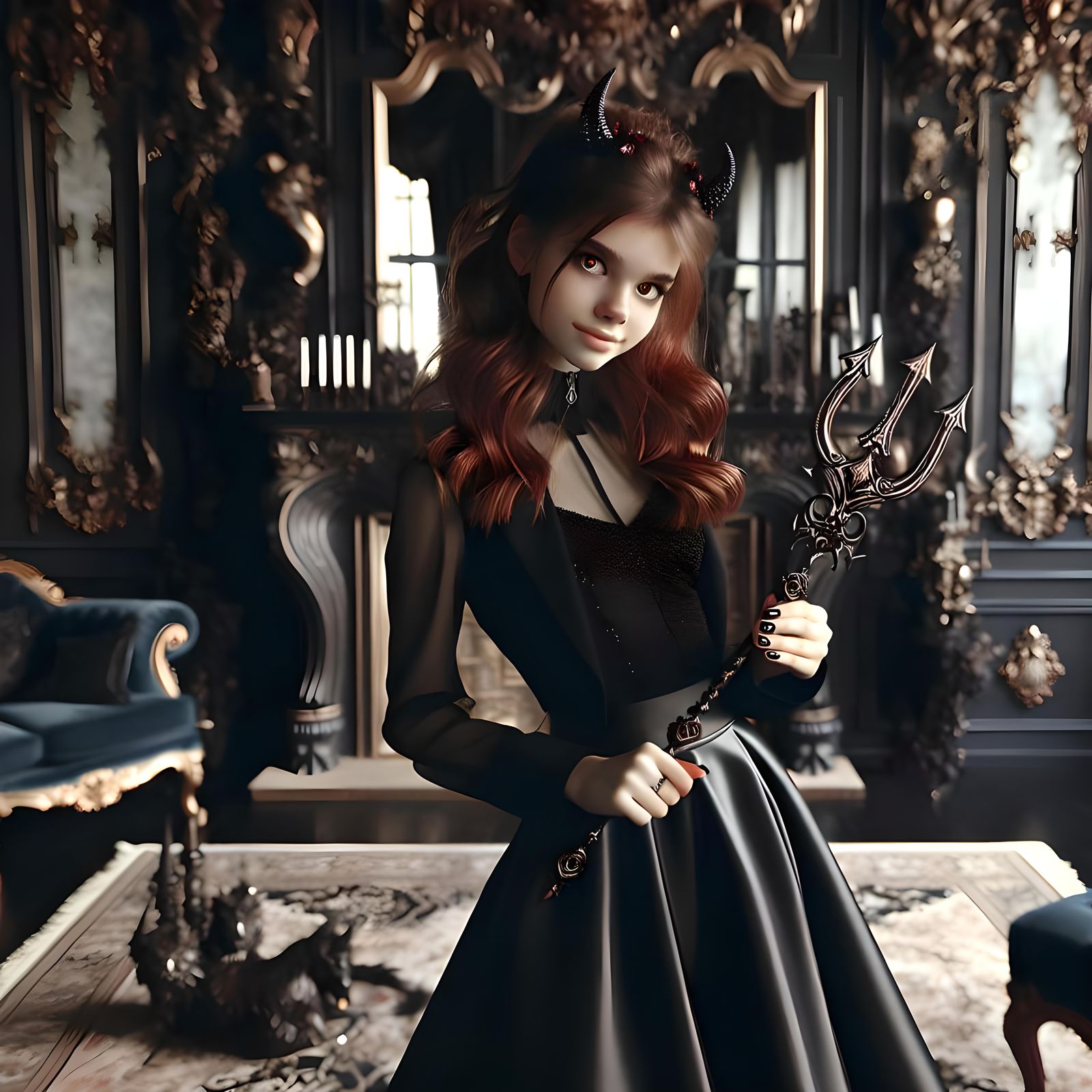 Teenage Princess with Demonic Dagger in Infernal Sitting Roo...