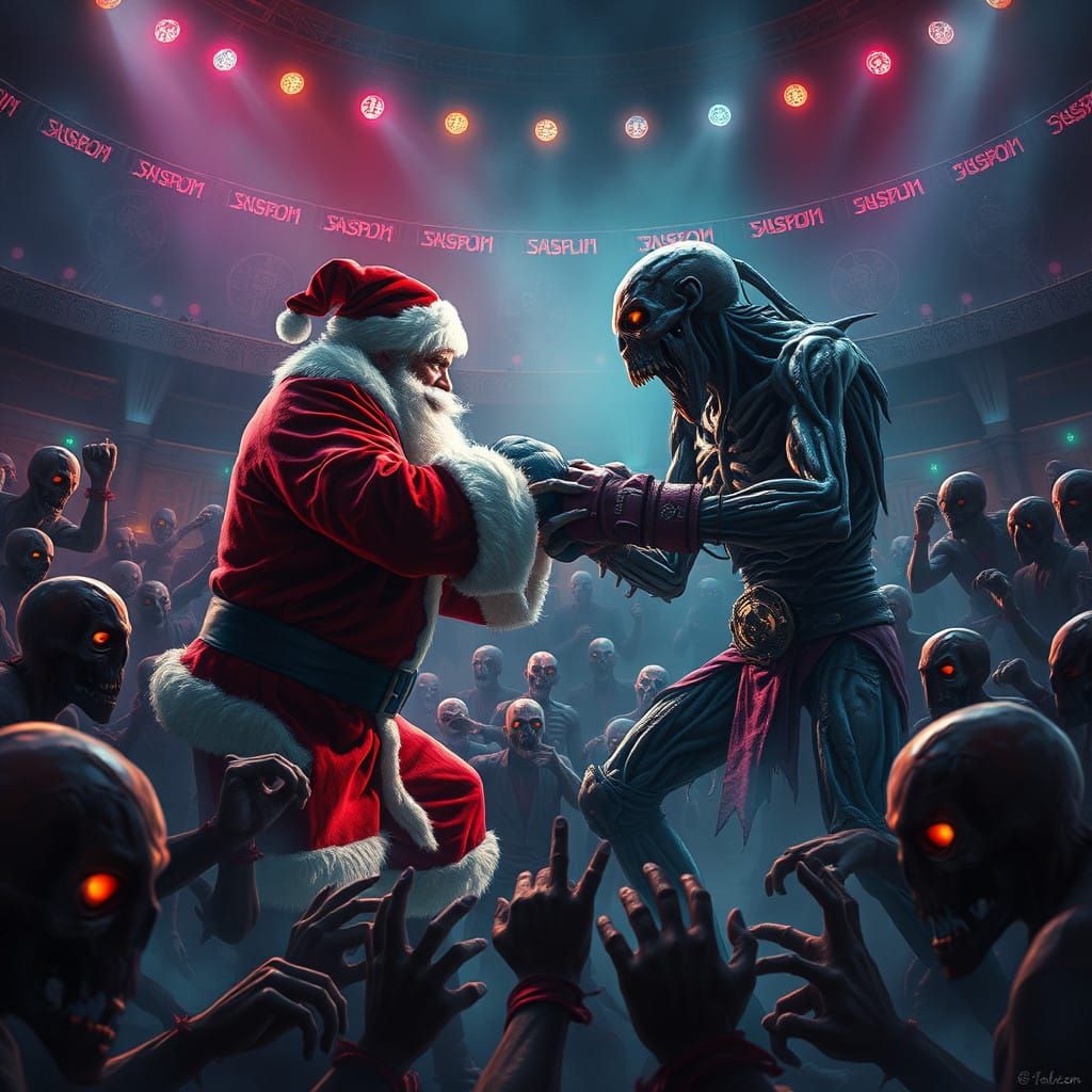 Epic Boxing Match Between Duality of Santa Claus