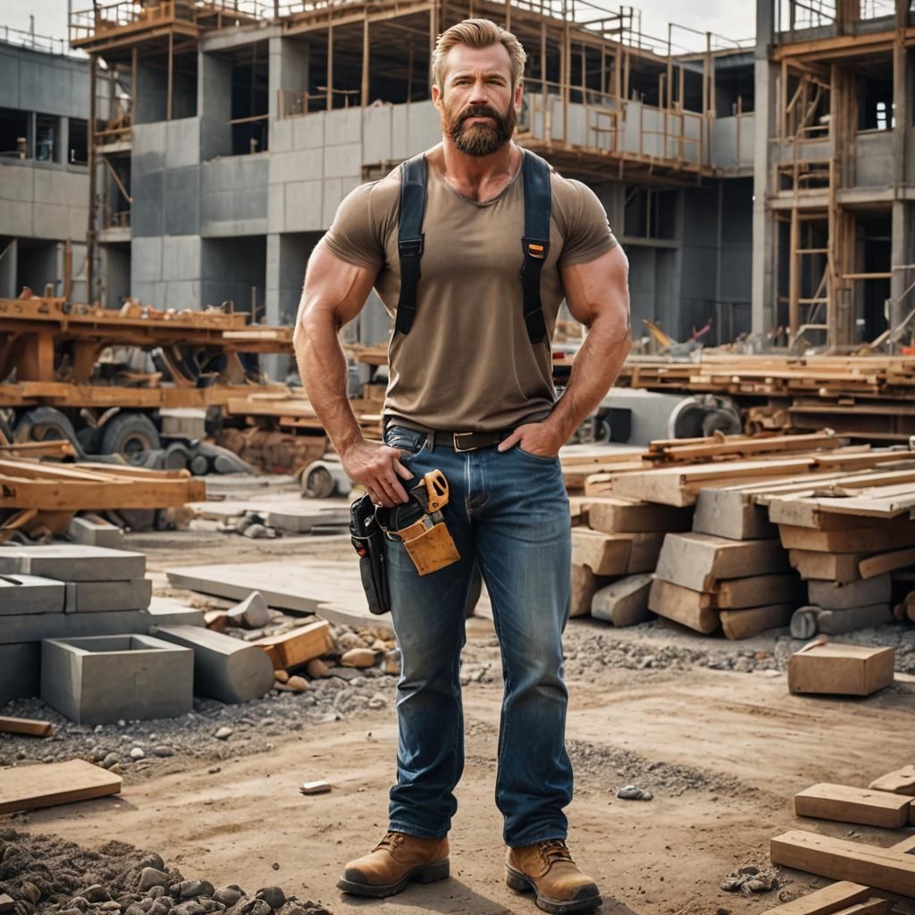 Rugged Blonde Engineer at Construction Site