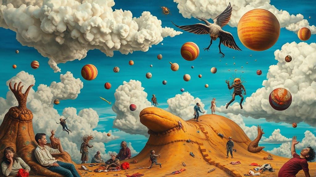 Surreal Diorama of Whimsical Dreams in Dada Style