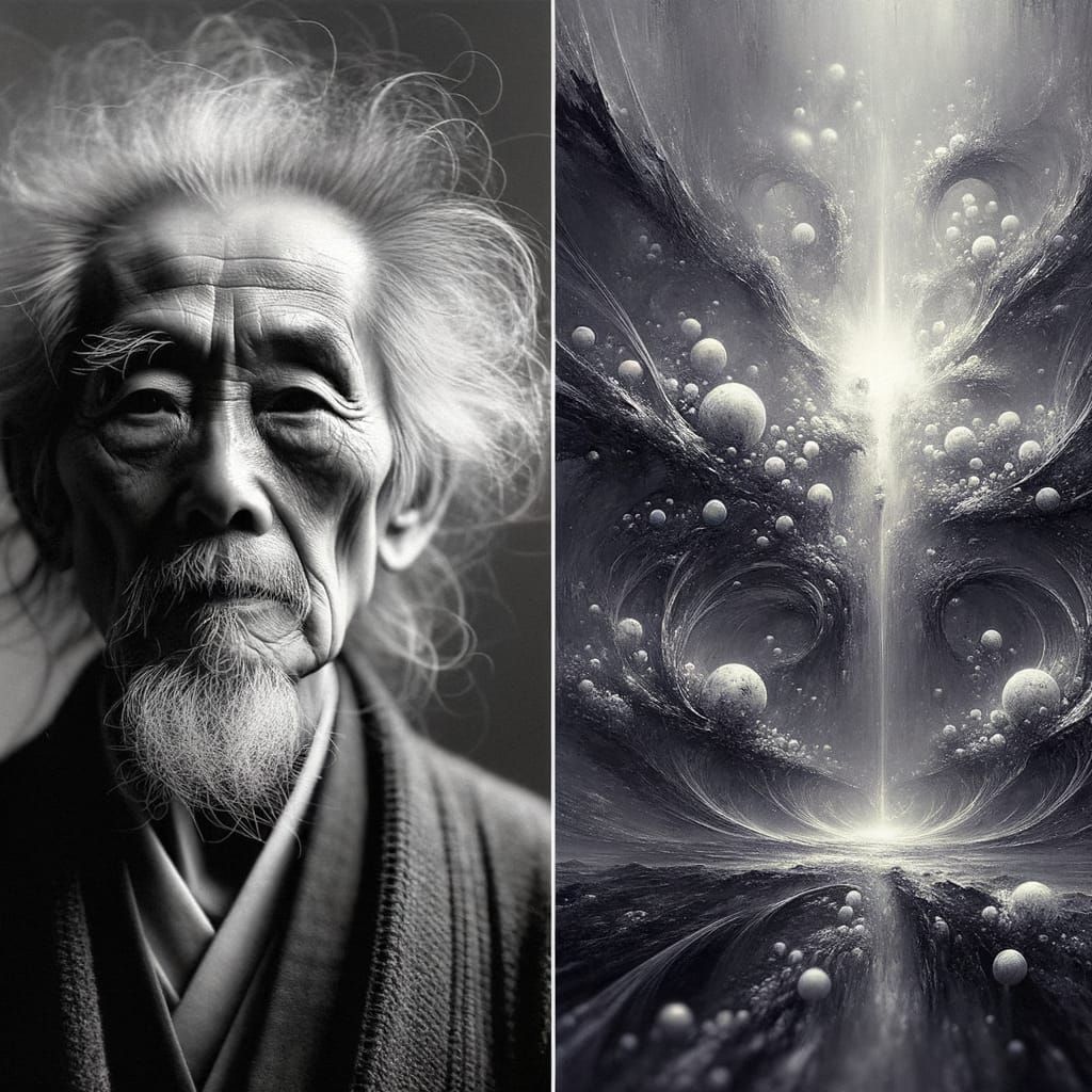 50-Year-Old Japanese Artist in Blurred Black and White Photo