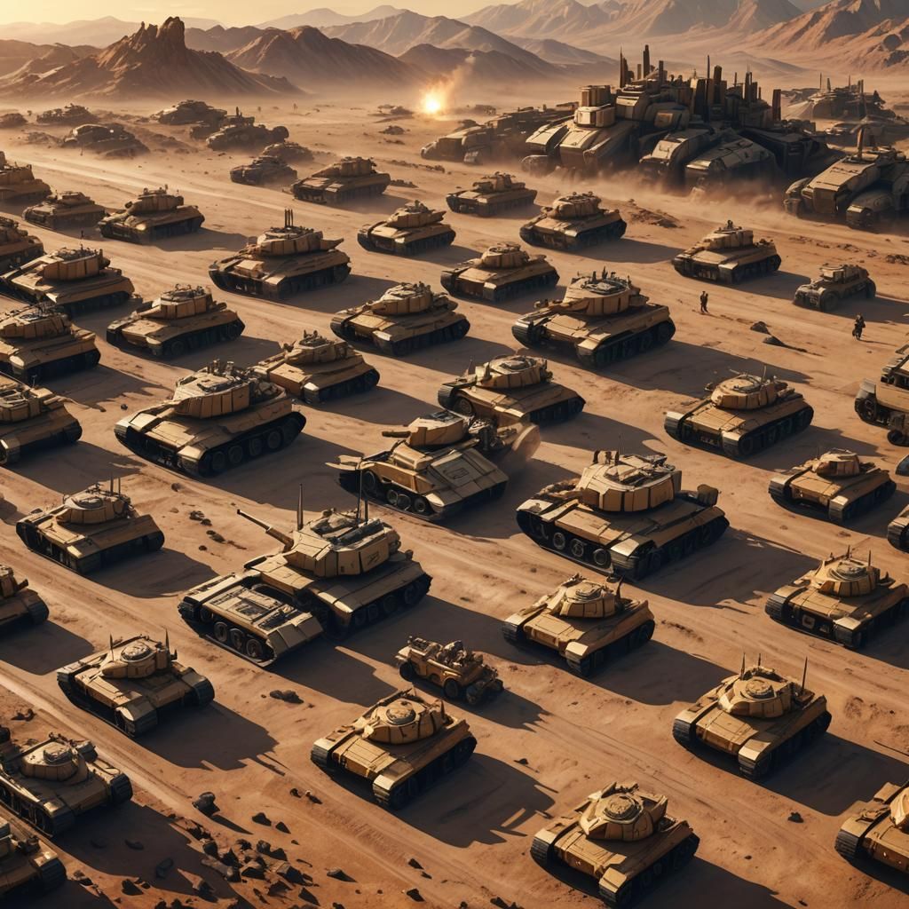 Futuristic Sci-Fi Army of Artillery Vehicles