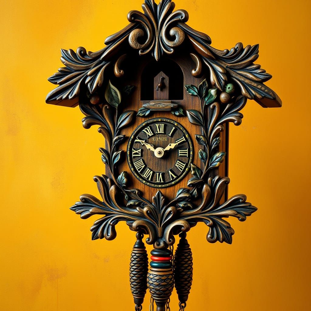 Whimsical Woodland Cuckoo Clock in Folk-Art Style