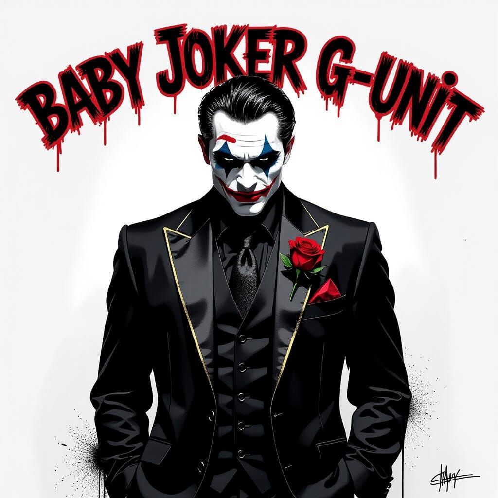 Gangster Joker in Black Suit with Gold Accents