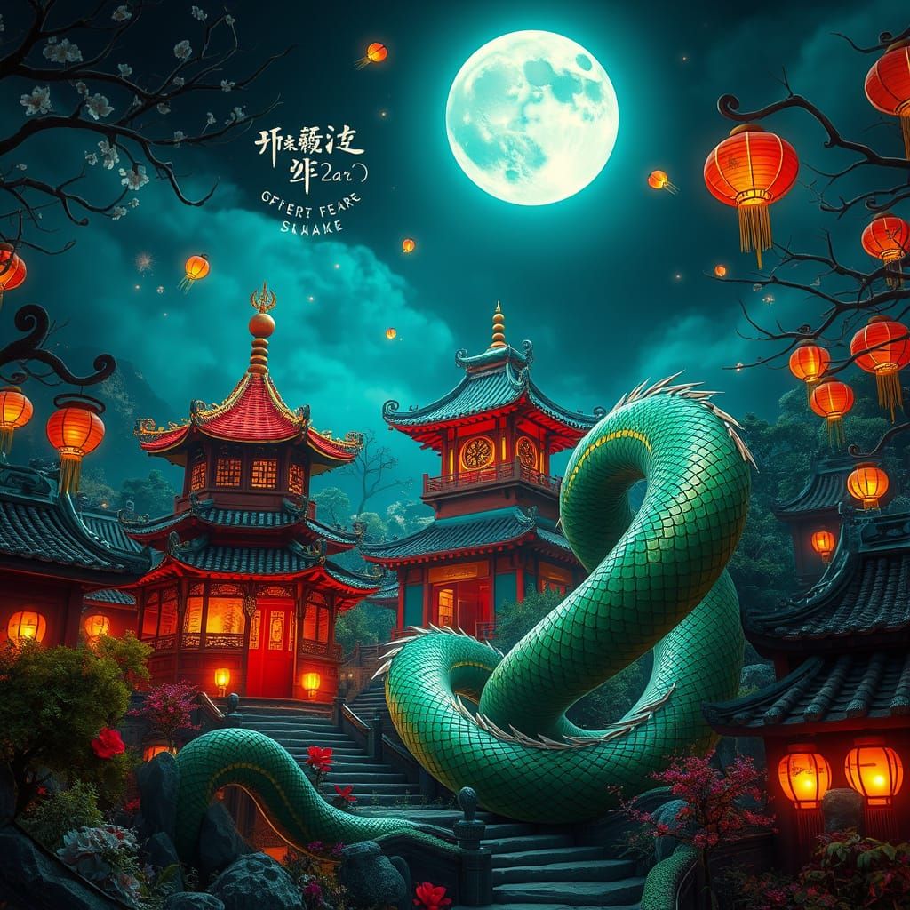 Year of the Serpentine Dragon in Whimsical Moonlit Garden