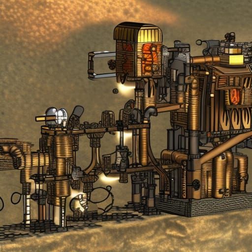 Steampunk Engine in Mineshaft Digital Art