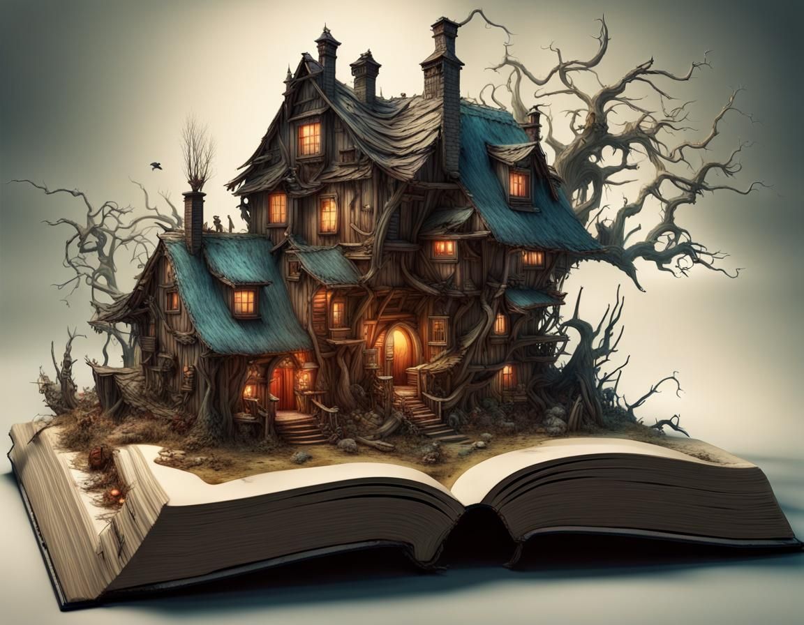 Haunted Village on Book, 3D Render