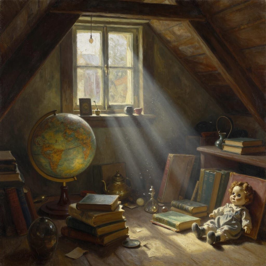 Cozy Attic Room in Warm Afternoon Light Oil Painting