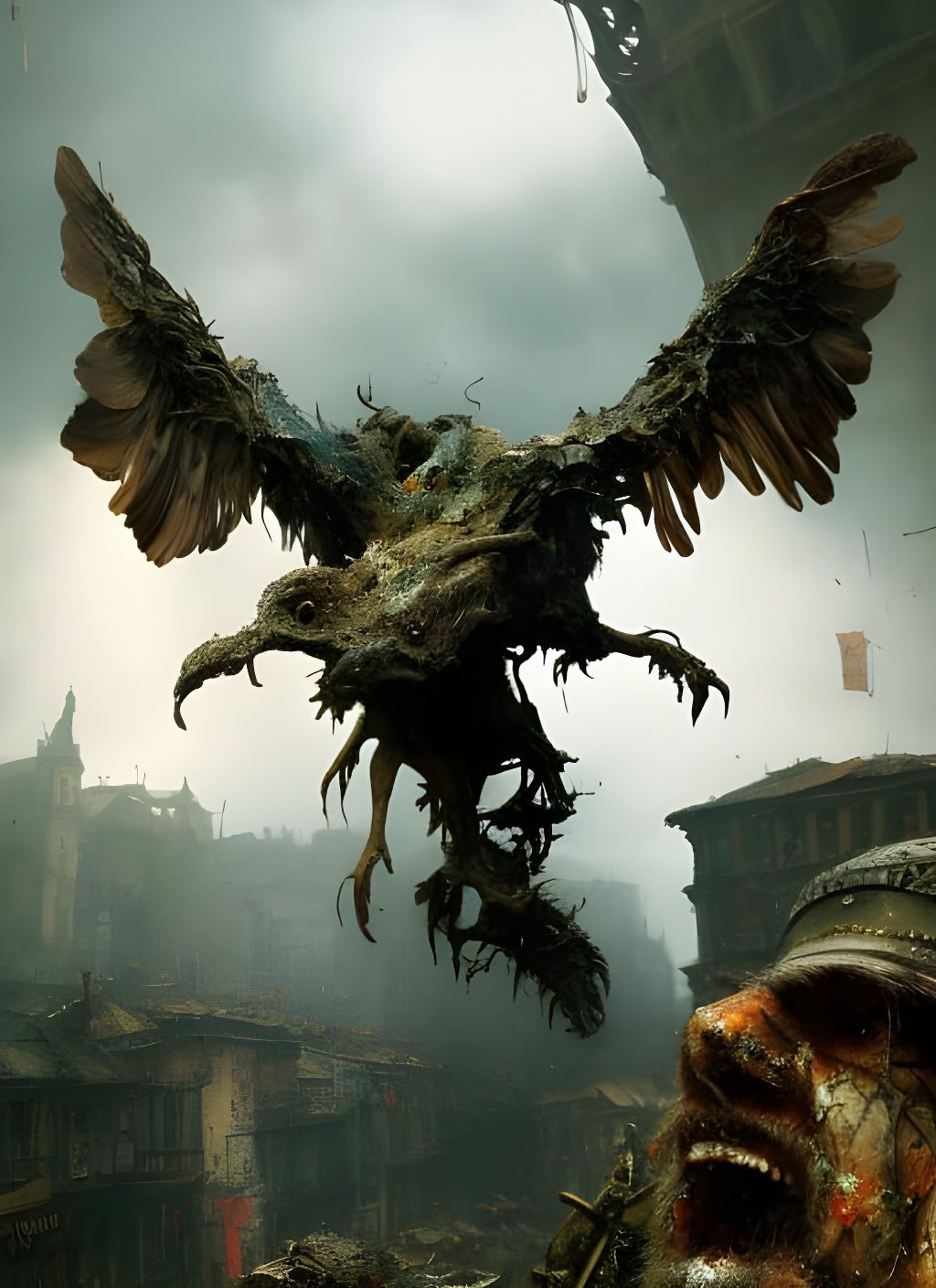 Surreal Faceless Horror with Tattered Wings