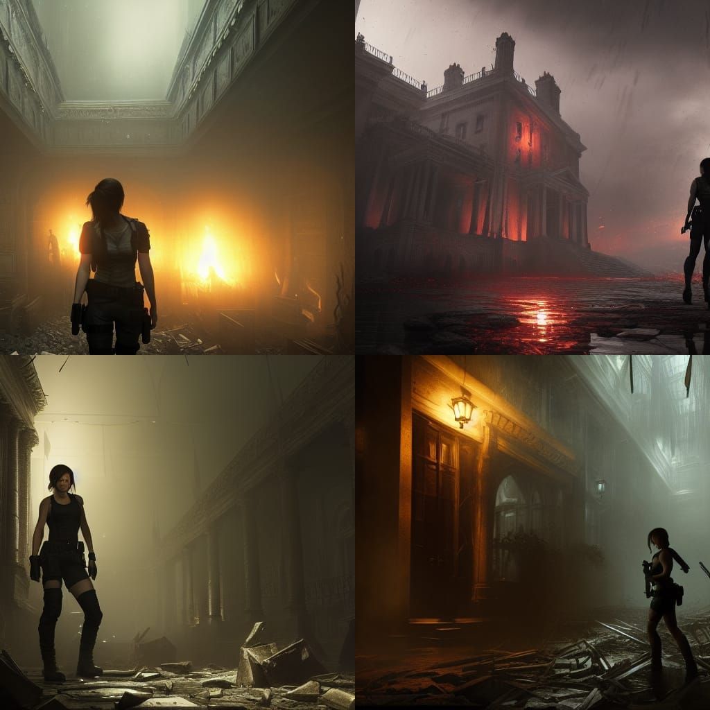 Resident Evil and Lara Croft in Dark Fantasy Style